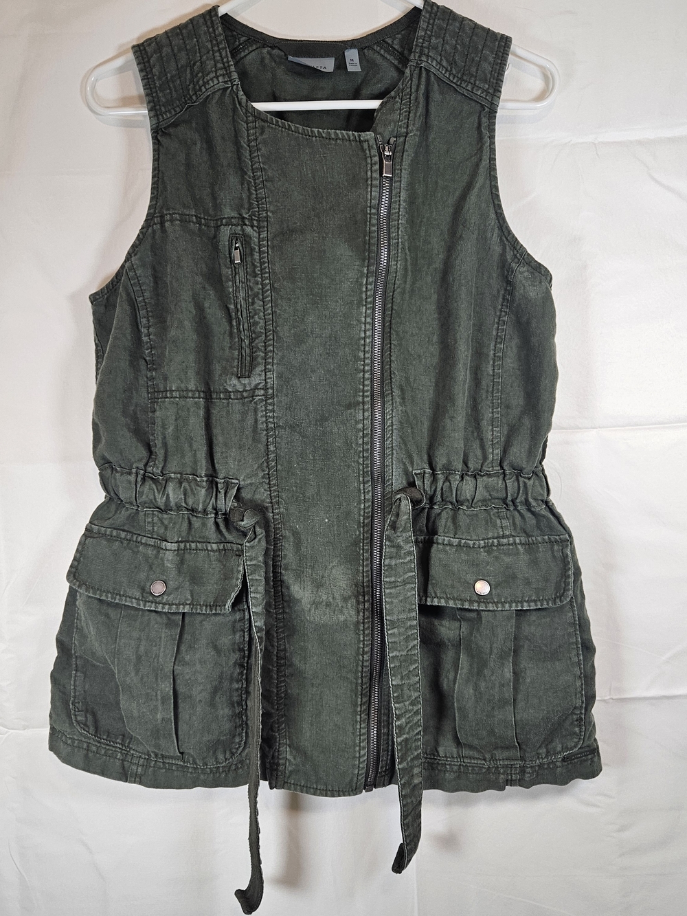 Athleta Olive Green Linen Utility Vest Gorpcore